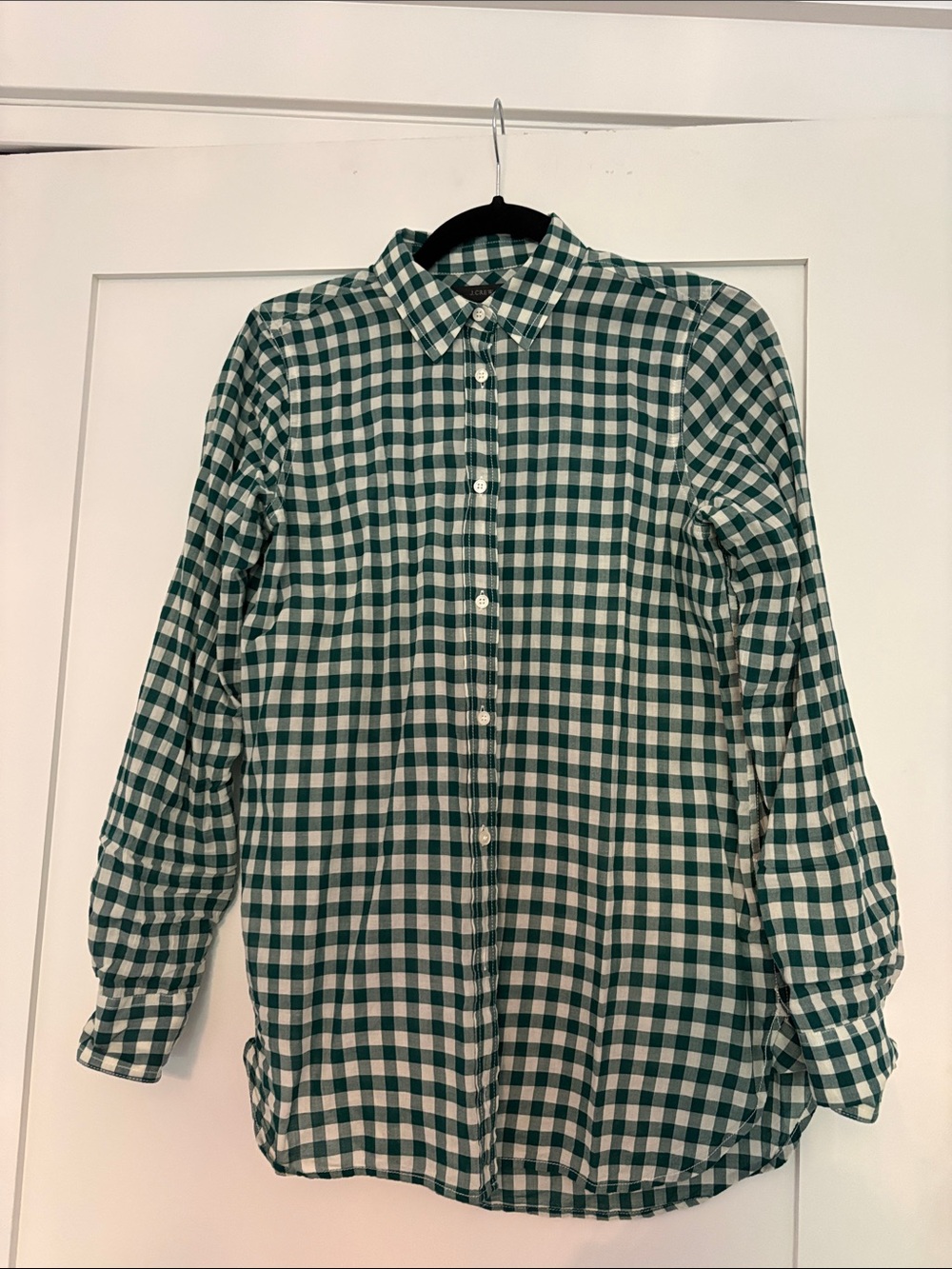Green and White Gingham Button-Down Shirt